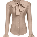 Ruffle Long Sleeve Button-Down Tunic Tops - Nadorine (Us Only)