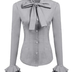 Ruffle Long Sleeve Button-Down Tunic Tops - Nadorine (Us Only)