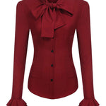 Ruffle Long Sleeve Button-Down Tunic Tops - Nadorine (Us Only)