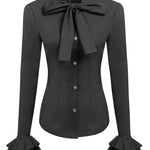 Ruffle Long Sleeve Button-Down Tunic Tops - Nadorine (Us Only)