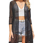 Nadorine Women's Lace Cardigan 3/4 Sleeve Open Front Kimono Coverup See Through Cover Up for Swimwear (Us Only)