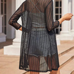 Nadorine Women's Lace Cardigan 3/4 Sleeve Open Front Kimono Coverup See Through Cover Up for Swimwear (Us Only)