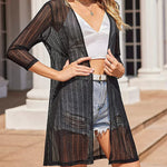 Nadorine Women's Lace Cardigan 3/4 Sleeve Open Front Kimono Coverup See Through Cover Up for Swimwear (Us Only)