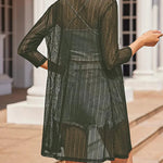 Nadorine Women's Lace Cardigan 3/4 Sleeve Open Front Kimono Coverup See Through Cover Up for Swimwear (Us Only)