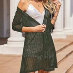 Nadorine Women's Lace Cardigan 3/4 Sleeve Open Front Kimono Coverup See Through Cover Up for Swimwear (Us Only)