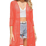 Nadorine Women's Lace Cardigan 3/4 Sleeve Open Front Kimono Coverup See Through Cover Up for Swimwear (Us Only)
