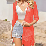 Nadorine Women's Lace Cardigan 3/4 Sleeve Open Front Kimono Coverup See Through Cover Up for Swimwear (Us Only)