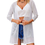 Nadorine Women's Lace Cardigan 3/4 Sleeve Open Front Kimono Coverup See Through Cover Up for Swimwear (Us Only)