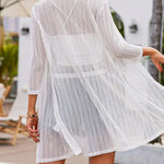 Nadorine Women's Lace Cardigan 3/4 Sleeve Open Front Kimono Coverup See Through Cover Up for Swimwear (Us Only)