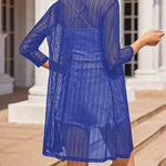 Nadorine Women's Lace Cardigan 3/4 Sleeve Open Front Kimono Coverup See Through Cover Up for Swimwear (Us Only)