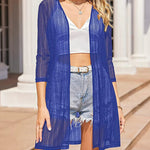 Nadorine Women's Lace Cardigan 3/4 Sleeve Open Front Kimono Coverup See Through Cover Up for Swimwear (Us Only)
