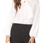 Tie Bow Neck Blouse Long Sleeve Shirt - Nadorine (Us Only)
