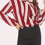 Tie Bow Neck Blouse Long Sleeve Shirt - Nadorine (Us Only)