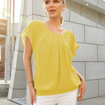 Nadorine Women's Chiffon Lace Batwing Sleeve Blouse Tops