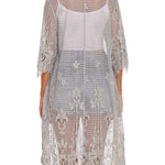 Women's Lace Cardigan Floral Crochet Long Kimono 3/4 Sleeve Mesh Bathing Suit Cover Ups - Nadorine (Us Only)