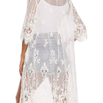 Women's Lace Cardigan Floral Crochet Long Kimono 3/4 Sleeve Mesh Bathing Suit Cover Ups - Nadorine (Us Only)