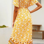 Nadorine Women's Bohemian Floral Tie Front V Neck Midi Dresses