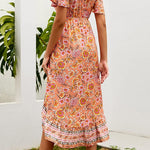 Nadorine Women's Bohemian Floral Tie Front V Neck Midi Dresses
