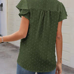 Womens Blouse V Neck Ruffle Short Sleeve Swiss Dot Tops Button Casual Shirts - Nadorine (Us Only)