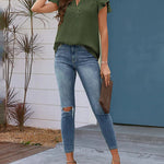 Womens Blouse V Neck Ruffle Short Sleeve Swiss Dot Tops Button Casual Shirts - Nadorine (Us Only)