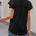 Womens Blouse V Neck Ruffle Short Sleeve Swiss Dot Tops Button Casual Shirts - Nadorine (Us Only)