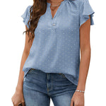 Womens Blouse V Neck Ruffle Short Sleeve Swiss Dot Tops Button Casual Shirts - Nadorine (Us Only)