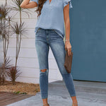 Womens Blouse V Neck Ruffle Short Sleeve Swiss Dot Tops Button Casual Shirts - Nadorine (Us Only)