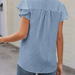 Womens Blouse V Neck Ruffle Short Sleeve Swiss Dot Tops Button Casual Shirts - Nadorine (Us Only)