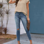 Womens Blouse V Neck Ruffle Short Sleeve Swiss Dot Tops Button Casual Shirts - Nadorine (Us Only)