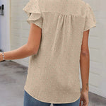Womens Blouse V Neck Ruffle Short Sleeve Swiss Dot Tops Button Casual Shirts - Nadorine (Us Only)