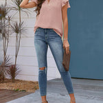 Womens Blouse V Neck Ruffle Short Sleeve Swiss Dot Tops Button Casual Shirts - Nadorine (Us Only)