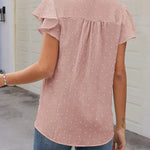 Womens Blouse V Neck Ruffle Short Sleeve Swiss Dot Tops Button Casual Shirts - Nadorine (Us Only)