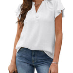 Womens Blouse V Neck Ruffle Short Sleeve Swiss Dot Tops Button Casual Shirts - Nadorine (Us Only)
