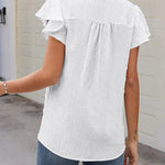 Womens Blouse V Neck Ruffle Short Sleeve Swiss Dot Tops Button Casual Shirts - Nadorine (Us Only)