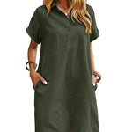 Summer Casual 100% Cotton Shirt Dress with Pockets (US Only)