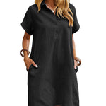 Summer Casual 100% Cotton Shirt Dress with Pockets (US Only)