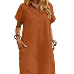 Summer Casual 100% Cotton Shirt Dress with Pockets (US Only)