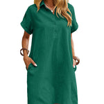 Summer Casual 100% Cotton Shirt Dress with Pockets (US Only)