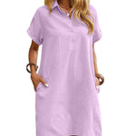 Summer Casual 100% Cotton Shirt Dress with Pockets (US Only)