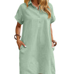 Summer Casual 100% Cotton Shirt Dress with Pockets (US Only)
