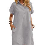 Summer Casual 100% Cotton Shirt Dress with Pockets (US Only)
