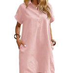 Summer Casual 100% Cotton Shirt Dress with Pockets (US Only)