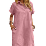 Summer Casual 100% Cotton Shirt Dress with Pockets (US Only)