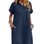 Summer Casual 100% Cotton Shirt Dress with Pockets (US Only)