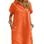 Summer Casual 100% Cotton Shirt Dress with Pockets (US Only)