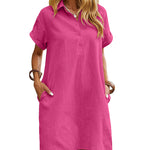 Summer Casual 100% Cotton Shirt Dress with Pockets (US Only)