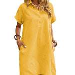 Summer Casual 100% Cotton Shirt Dress with Pockets (US Only)