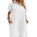 Summer Casual 100% Cotton Shirt Dress with Pockets (US Only)