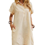 Summer Casual 100% Cotton Shirt Dress with Pockets (US Only)