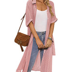 Zeagoo Womens Swiss Dot Chiffon Cardigan Cover Up Casual Short Sleeve Side Split Button Down Long Kimonos Swimsuit Cover Ups  (US Only)
